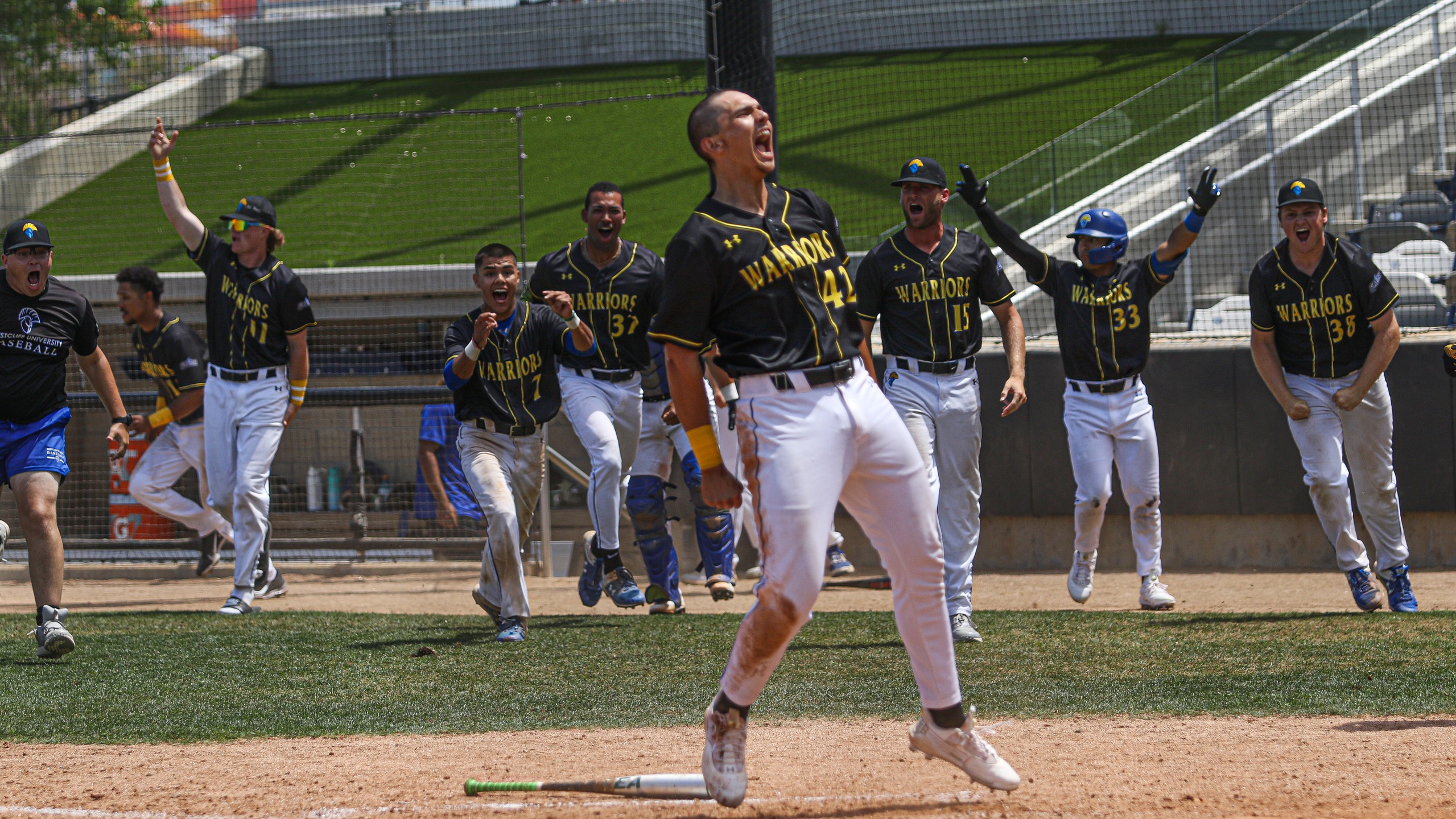 Uly Duran scores the game-winning run Saturday at the Great Park. Photo by Adrian Wilson.