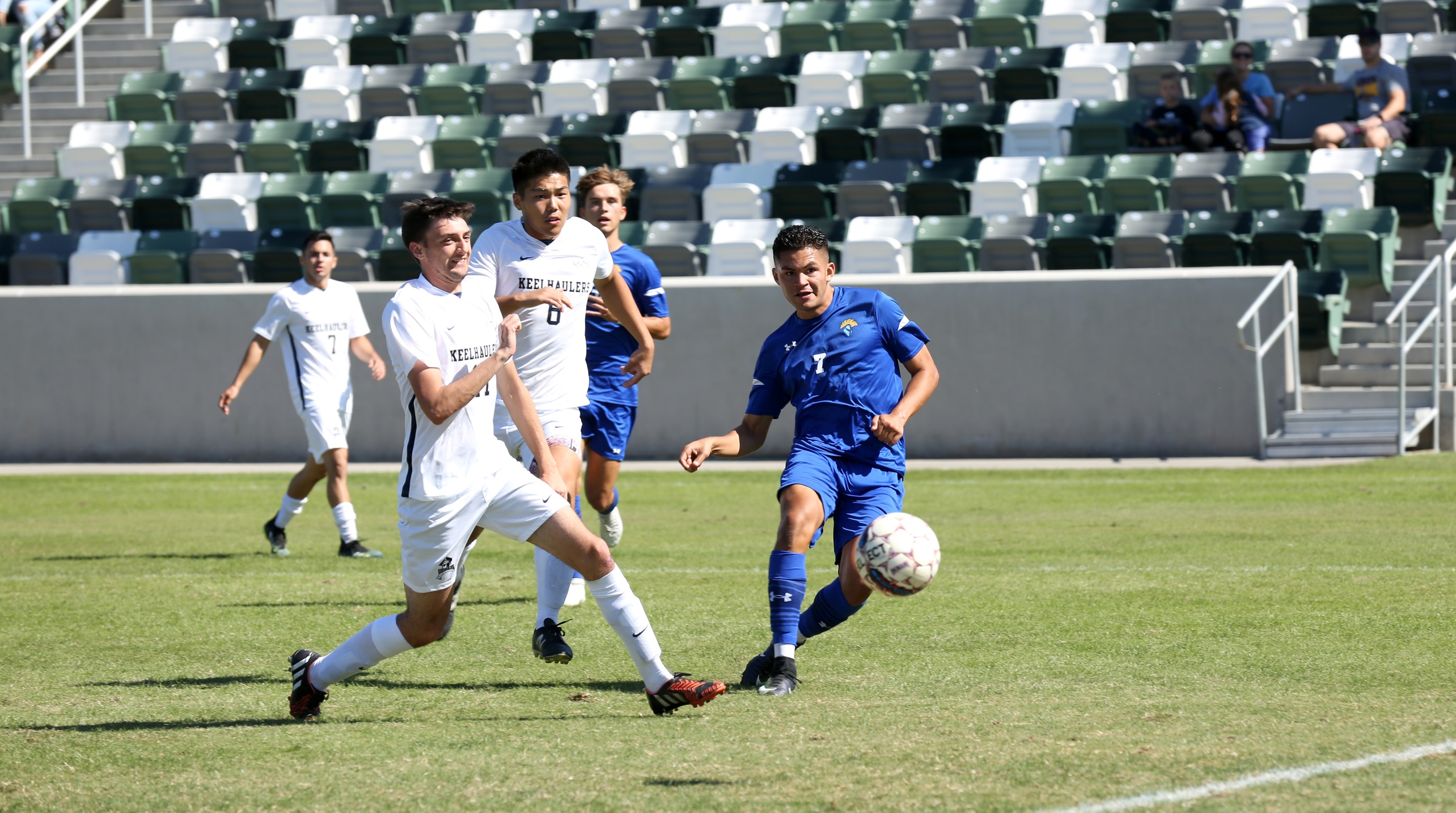 Cesar Ortega scores the first of two goals Sunday in Westcliff's 8-0 win over Maritime. Photo by Brandon Petersen.