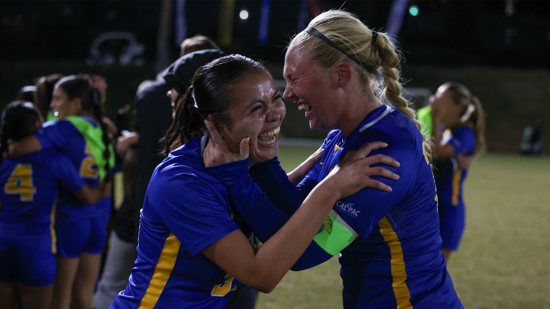 The Warriors celebrate their second Cal Pac tournament championship in the last three years.